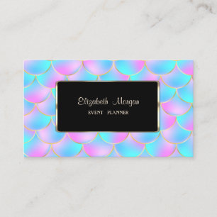 Elegant Holographic Mermaid Scales Black Frame Business Card