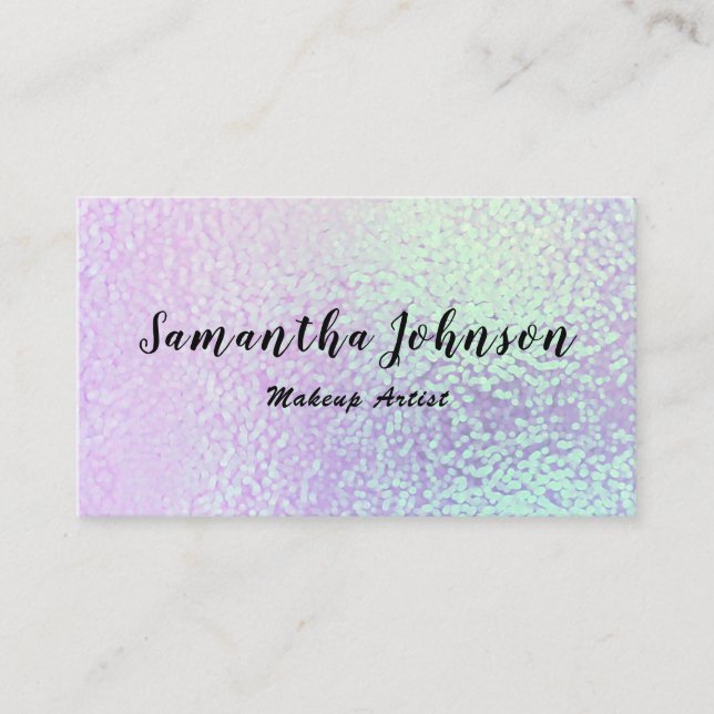 Elegant Holographic Minimalist Makeup Artist Business Card (Front)