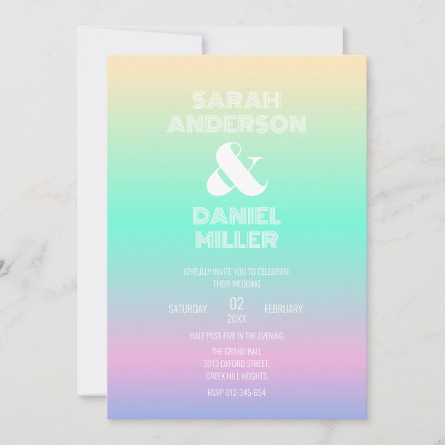 Elegant Holographic Ombre Gradient Wedding  Invitation (Front)