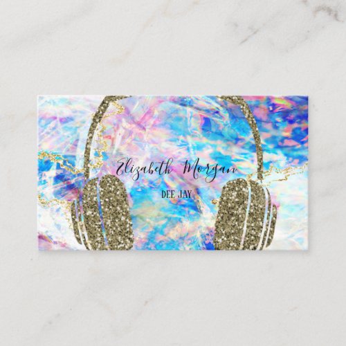 Elegant Holographic Opal Glitter Headphone DJ Business Card