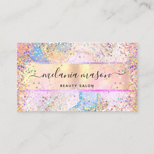 Elegant Holographic Pastel Confetti Glitter Gold Business Card