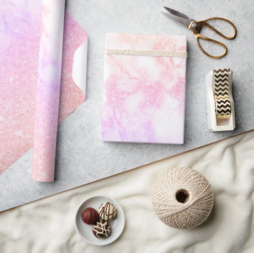 Elegant holographic rose gold glitter marble wrapping paper