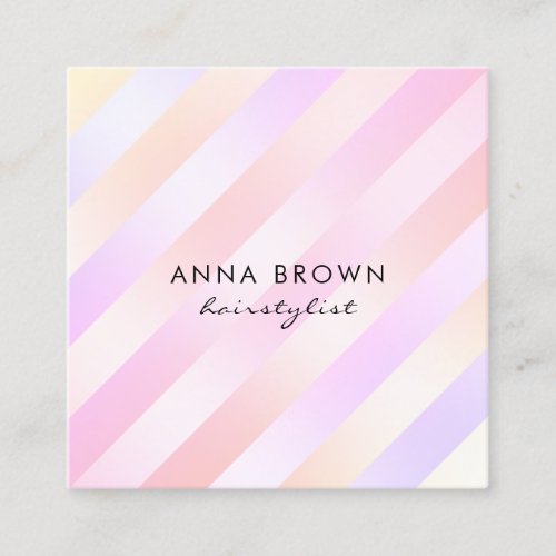 Elegant holographic scissors striped hairstylist square business card