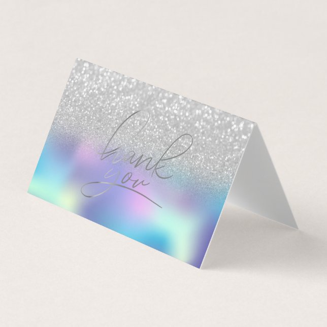 Elegant Holographic Silver Bokeh Thank you Business Card (Front)