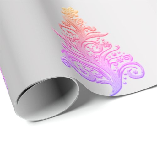 Elegant Holographic Silver Christmas Tree Pattern Wrapping Paper