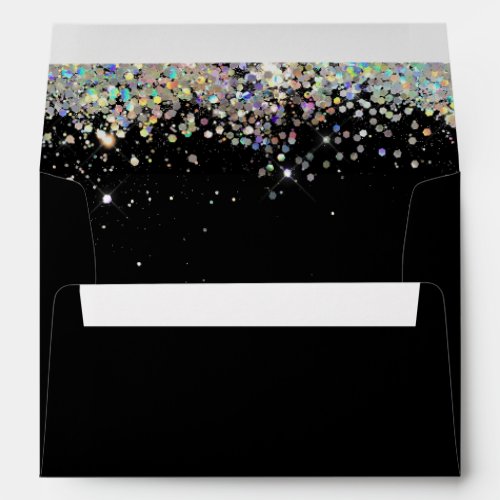 Elegant Holographic Sparkly Glitter Black Modern Envelope