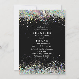 Elegant Holographic Sparkly Glitter Black Modern Invitation