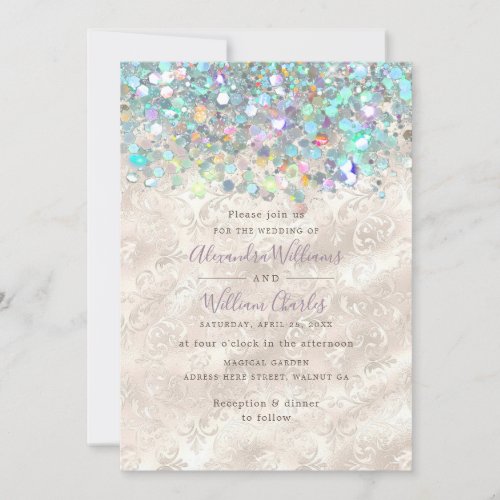 Elegant Holographic Sparkly Glitter Modern Ivory Invitation