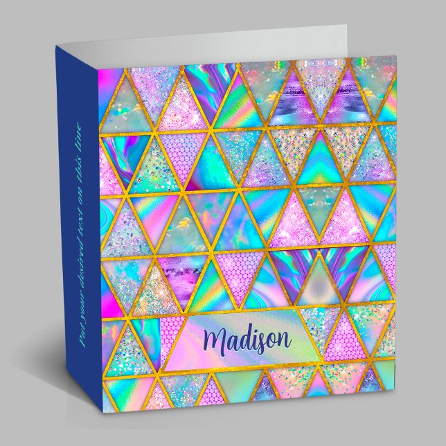 Elegant holographic trendy faux gold geometric  3 ring binder (Creator Uploaded)