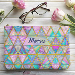 Elegant holographic trendy faux gold geometric accessory pouch