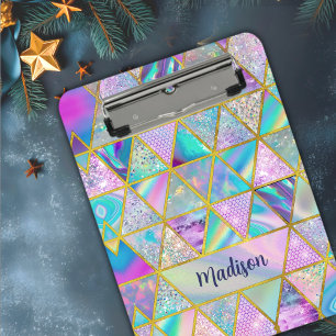 Elegant holographic trendy faux gold geometric clipboard