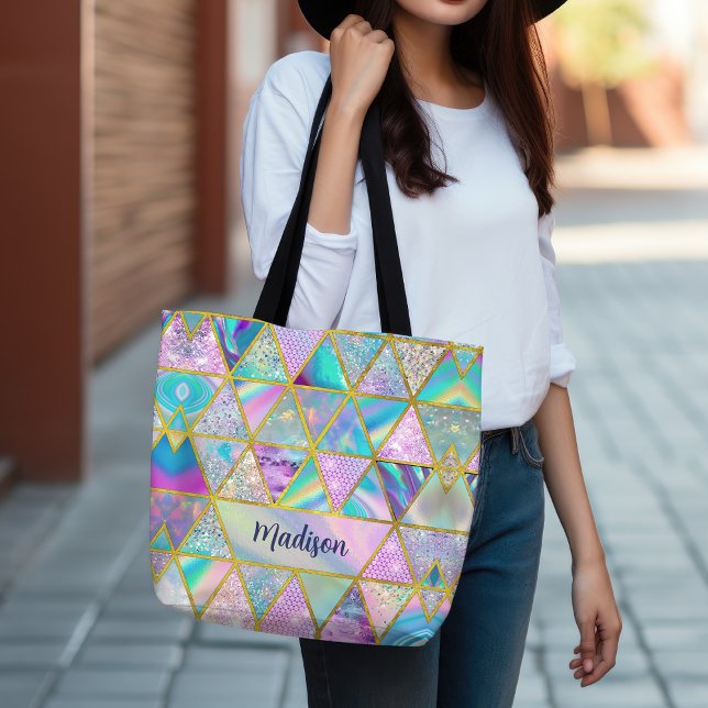 Elegant holographic trendy faux gold geometric  crossbody bag (Creator Uploaded)