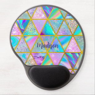 Elegant holographic trendy faux gold geometric gel mouse pad