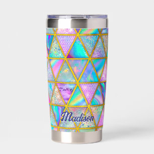 Elegant holographic trendy faux gold geometric insulated tumbler