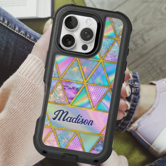 Elegant holographic trendy faux gold geometric otterbox iPhone case (Creator Uploaded)