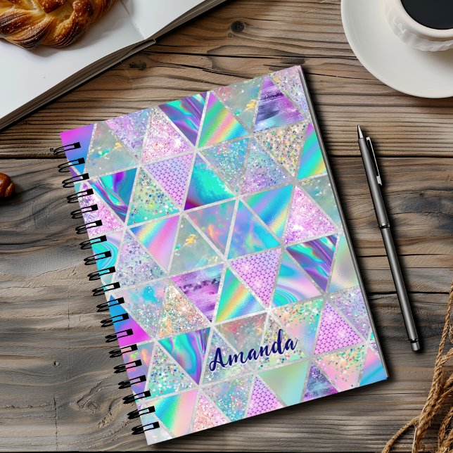Elegant holographic trendy faux silver geometric notebook (Creator Uploaded)
