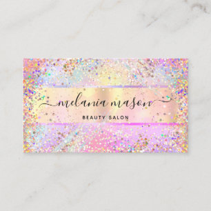 Elegant Holographic Unicorn Confetti Glitter Gold Business Card