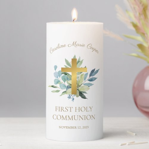 Elegant Holy Communion Watercolor Foliage Cross