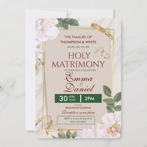 Elegant Holy Matrimony Floral Wedding Invitation