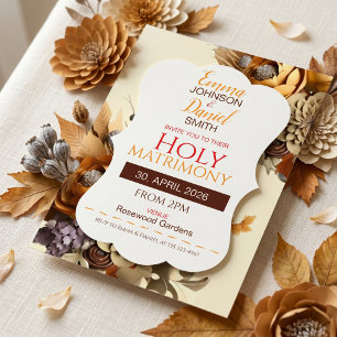 Elegant Holy Matrimony Wedding Invitation – Beige 