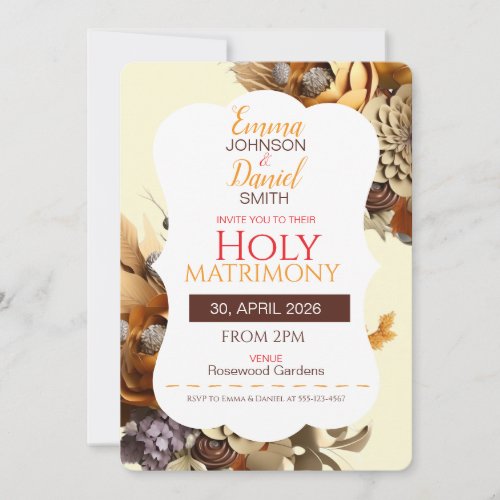 Elegant Holy Matrimony Wedding Invitation – Beige