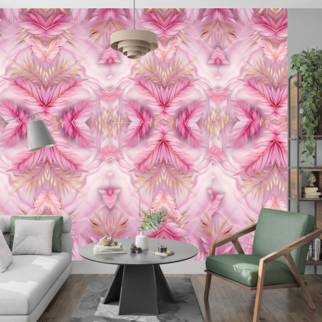 Elegant Home Decor: Pink Golden Tropical Leaves Wallpaper (Creator Uploaded)