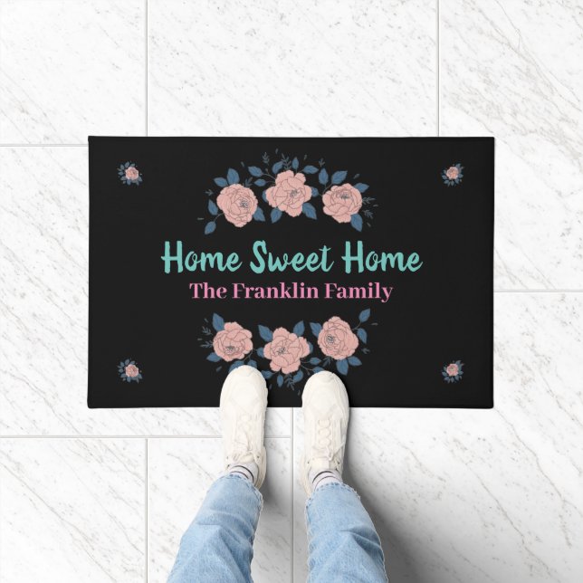 Elegant Home Flowers Family Floral Personalize Doormat (Indoor)