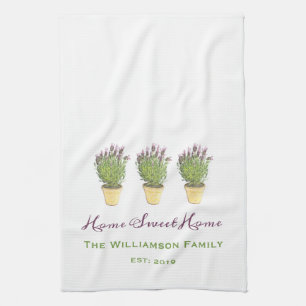Elegant Home Sweet Home Family Monogram Lavender Kitchen Towel