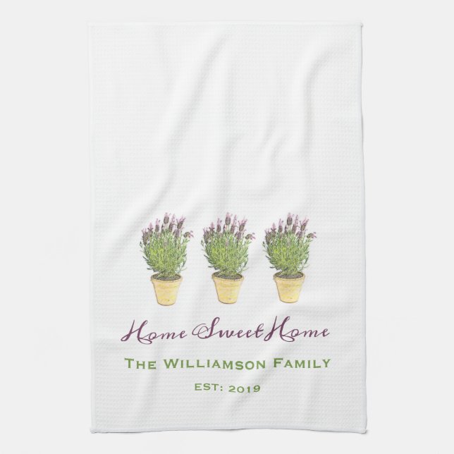 Elegant Home Sweet Home Family Monogram | Lavender Kitchen Towel (Vertical)