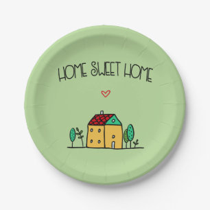 Elegant home sweet home typography mint green paper plates