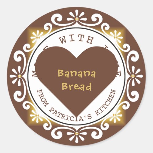 Elegant Homemade Banana Bread Made With Love Classic Round Sticker
