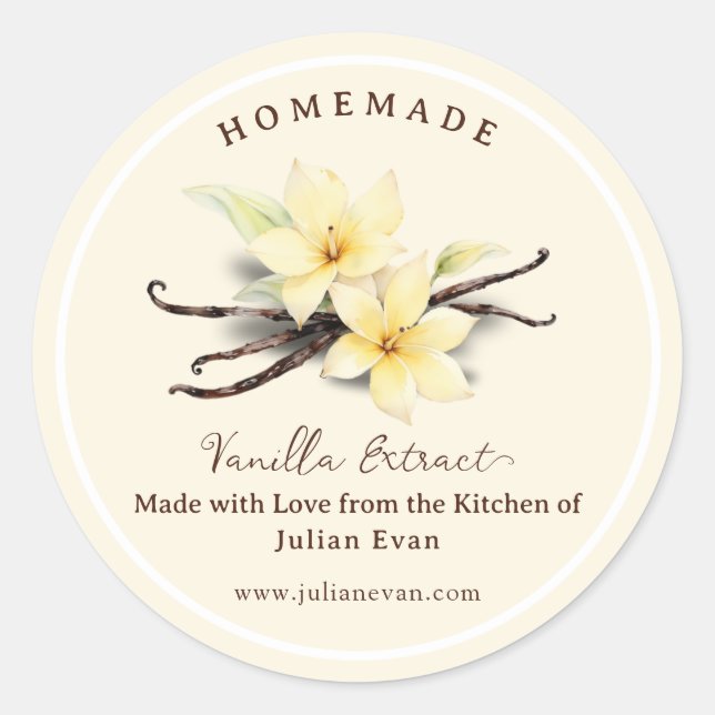 Elegant Homemade Vanilla Extract Label Sticker (Front)
