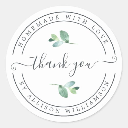 Elegant Homemade With Love Black White Thank You Classic Round Sticker