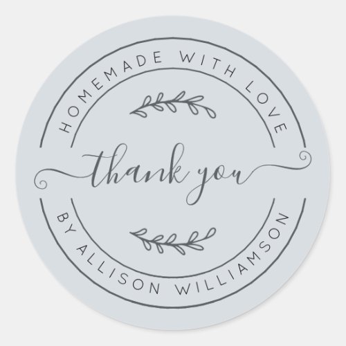 Elegant Homemade With Love Pastel Blue Thank You Classic Round Sticker