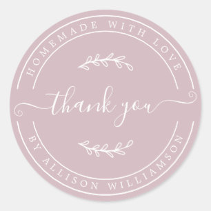 Elegant Homemade With Love Pastel Purple Thank You Classic Round Sticker