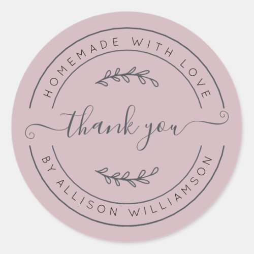 Elegant Homemade With Love Pastel Purple Thank You Classic Round Sticker