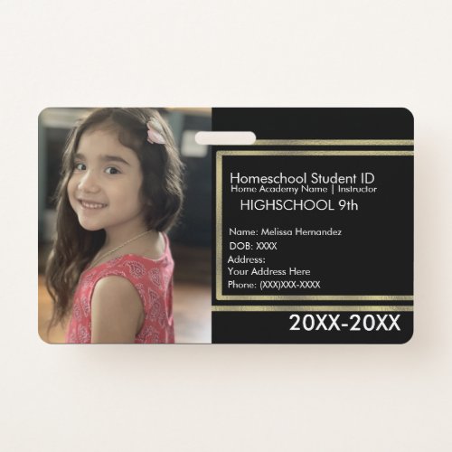 Elegant Homeschooling School ID Black Gold Badge