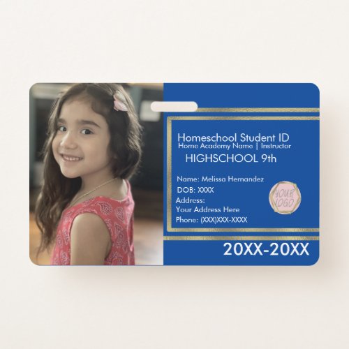 Elegant Homeschooling School ID Blue Gold Logo Badge