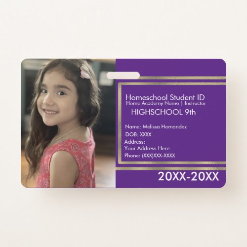 Elegant Homeschooling School ID Purple Gold Badge