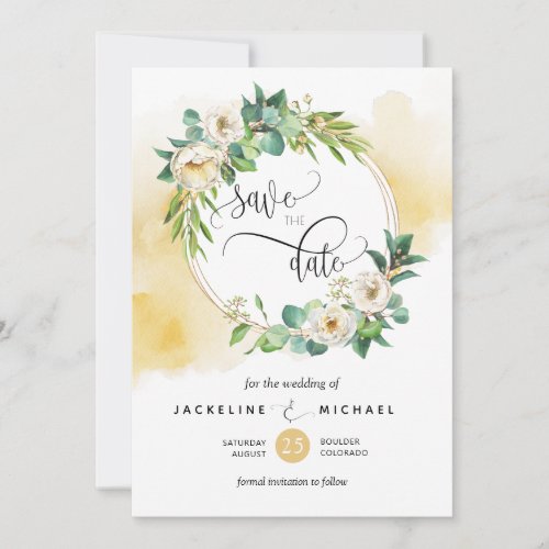 Elegant Honey and White Floral Wedding Save The Date