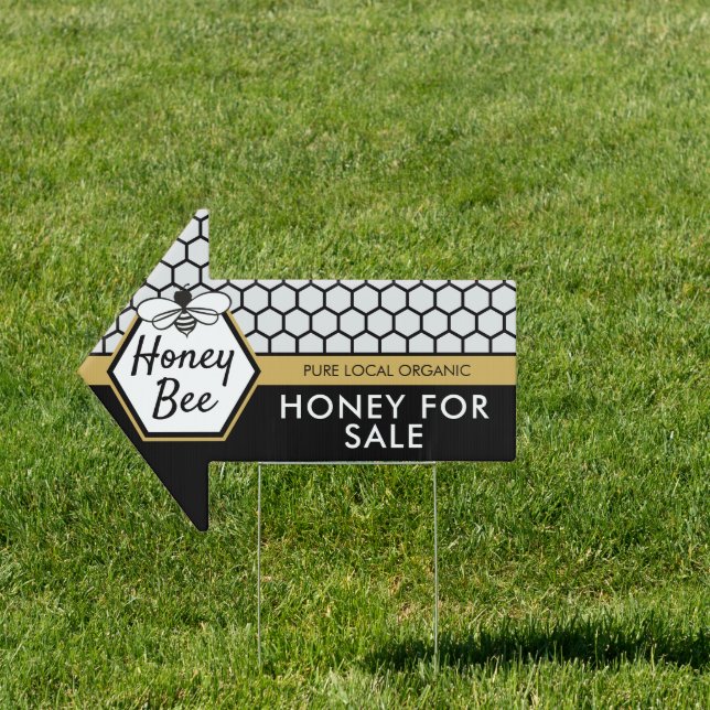 Elegant Honey Bee Apiary Honeycomb Black Yellow Sign (Insitu)