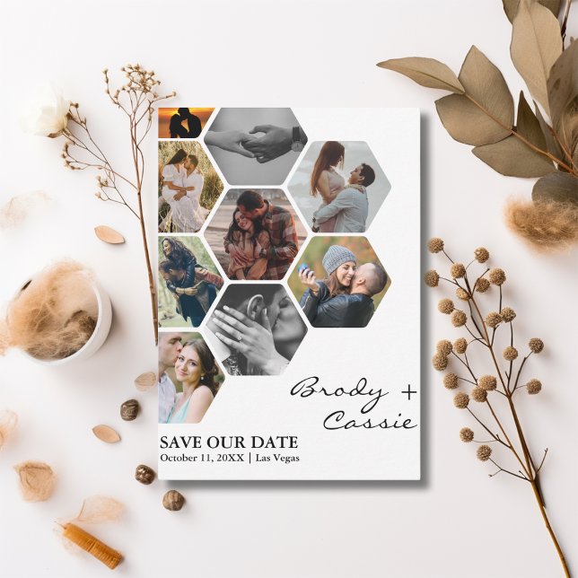 Elegant Honeycomb Photo Wedding Save the Date (Creator Uploaded)
