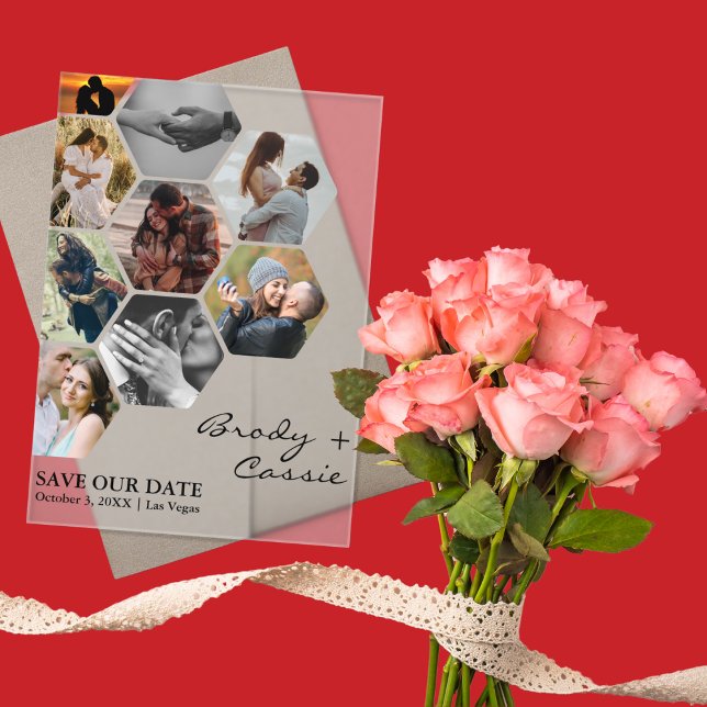 Elegant Honeycomb Photo Wedding Save the Date (Creator Uploaded)