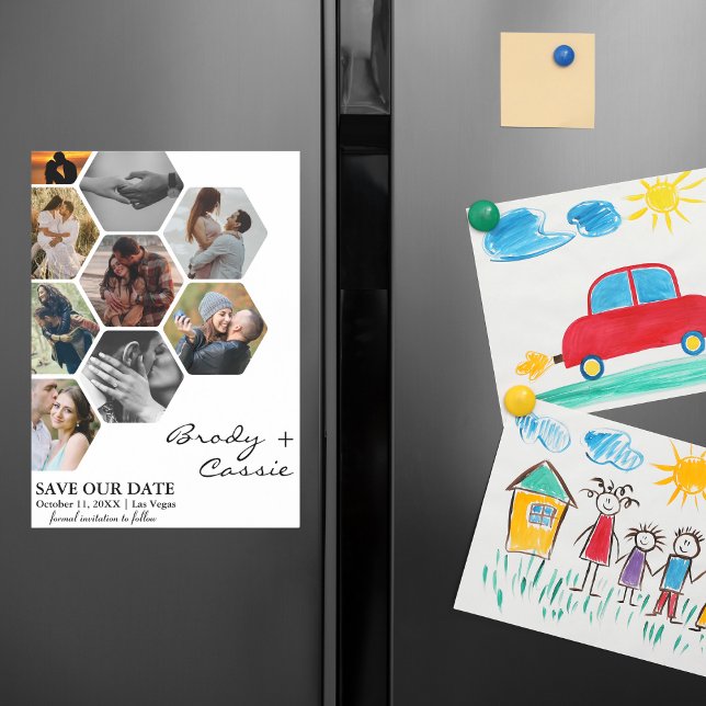 Elegant Honeycomb Photo Wedding Save the Date Magnetic Invitation (Creator Uploaded)