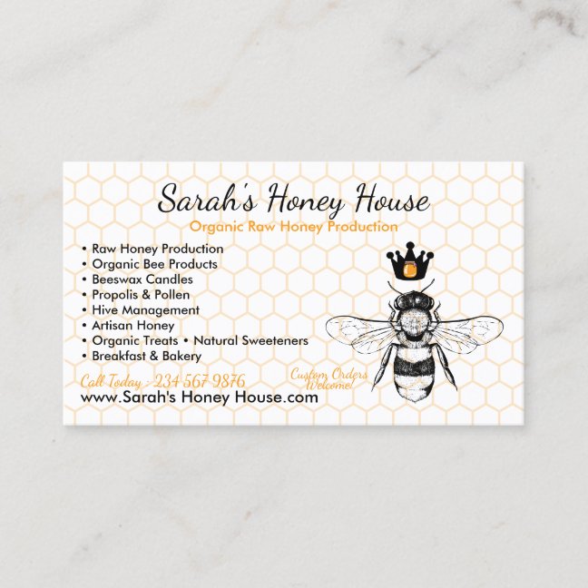 Elegant Honeycomb Professional Honey Bee Business Card