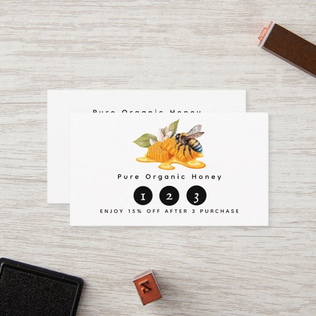 Elegant Honeycombs with bee Loyalty Card (Front/Back In Situ)