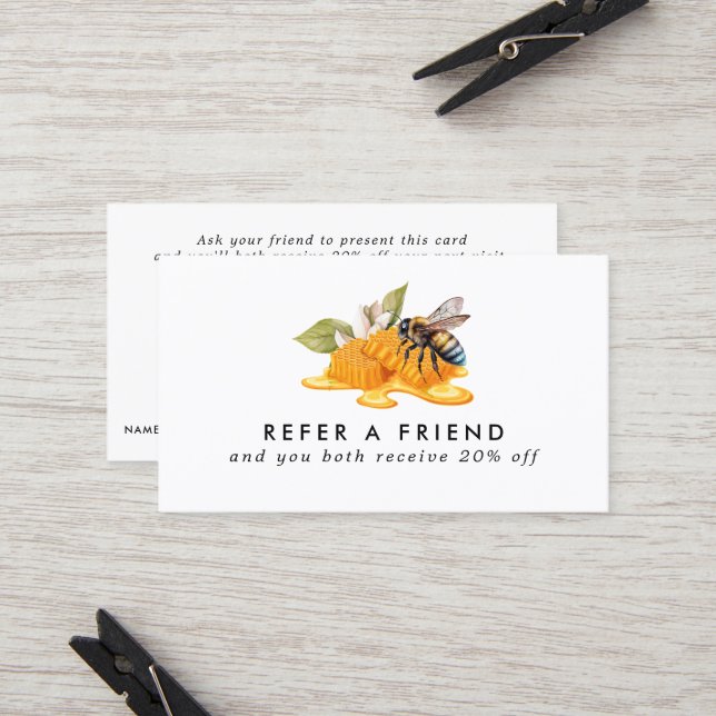 Elegant Honeycombs with bee Referral Card (Front/Back In Situ)