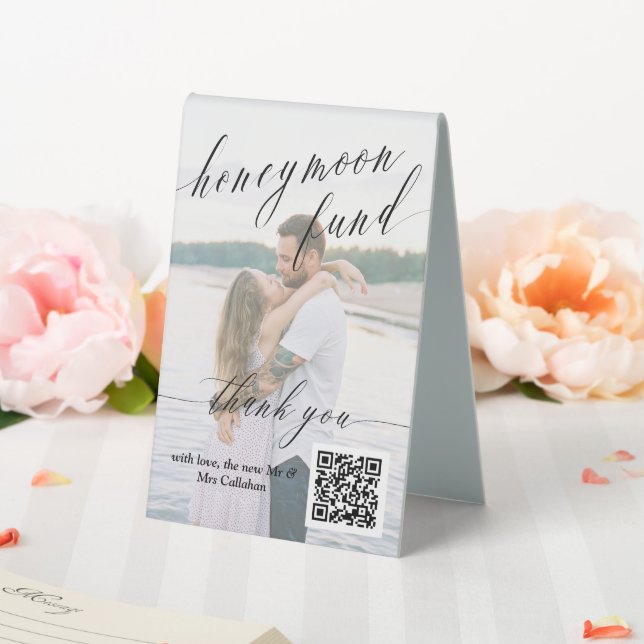 Elegant Honeymoon Fund QR Code Photo Wedding Table Tent (In SItu (Wedding))