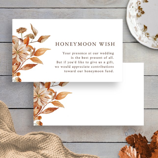 Elegant Honeymoon Wish Enclosure Card (Elegant Autumn Floral Honeymoon Wish Enclosure Card by Painted Paperie
)