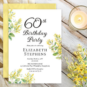 Elegant Honeysuckle 60th Birthday Yellow Floral Invitation